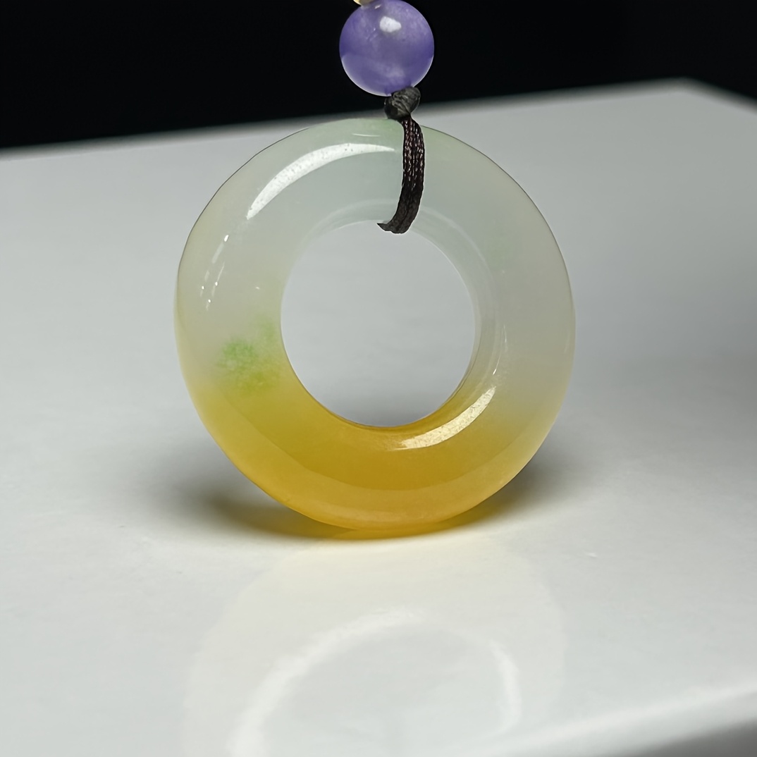 Fashionable Natural Stone Donut Pendant Necklace with Peace Symbol